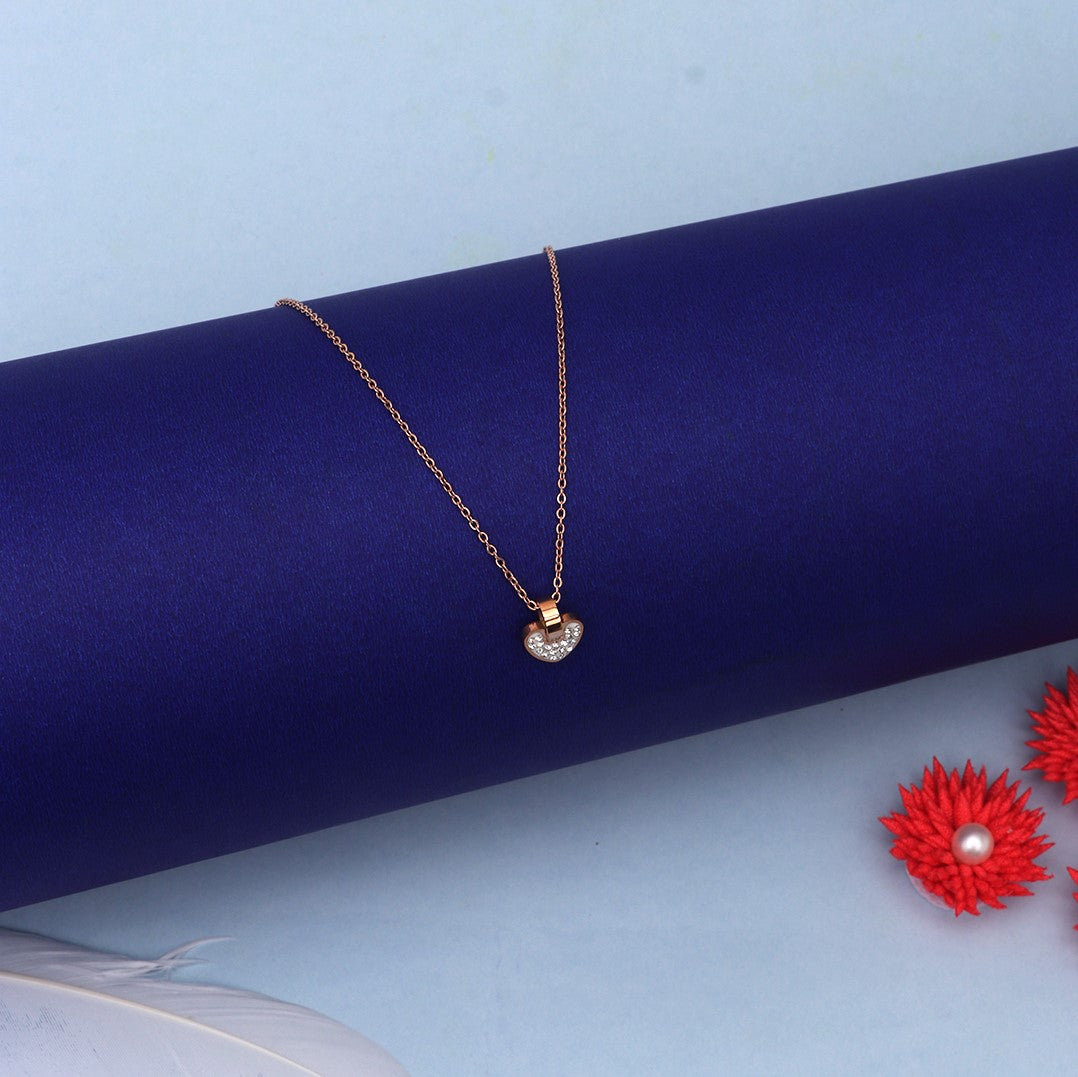 Laida Women Rose Gold-Plated & White AD-Stone Studded Heart-Shaped Pendant With Chain