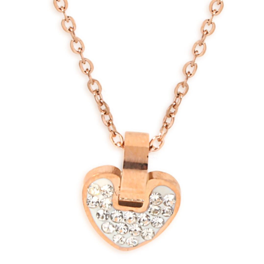 Laida Women Rose Gold-Plated & White AD-Stone Studded Heart-Shaped Pendant With Chain