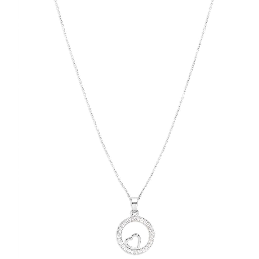 LAIDA Women Silver-Plated & White Stone Studded Clover Circle-Shaped Pendant With Chain