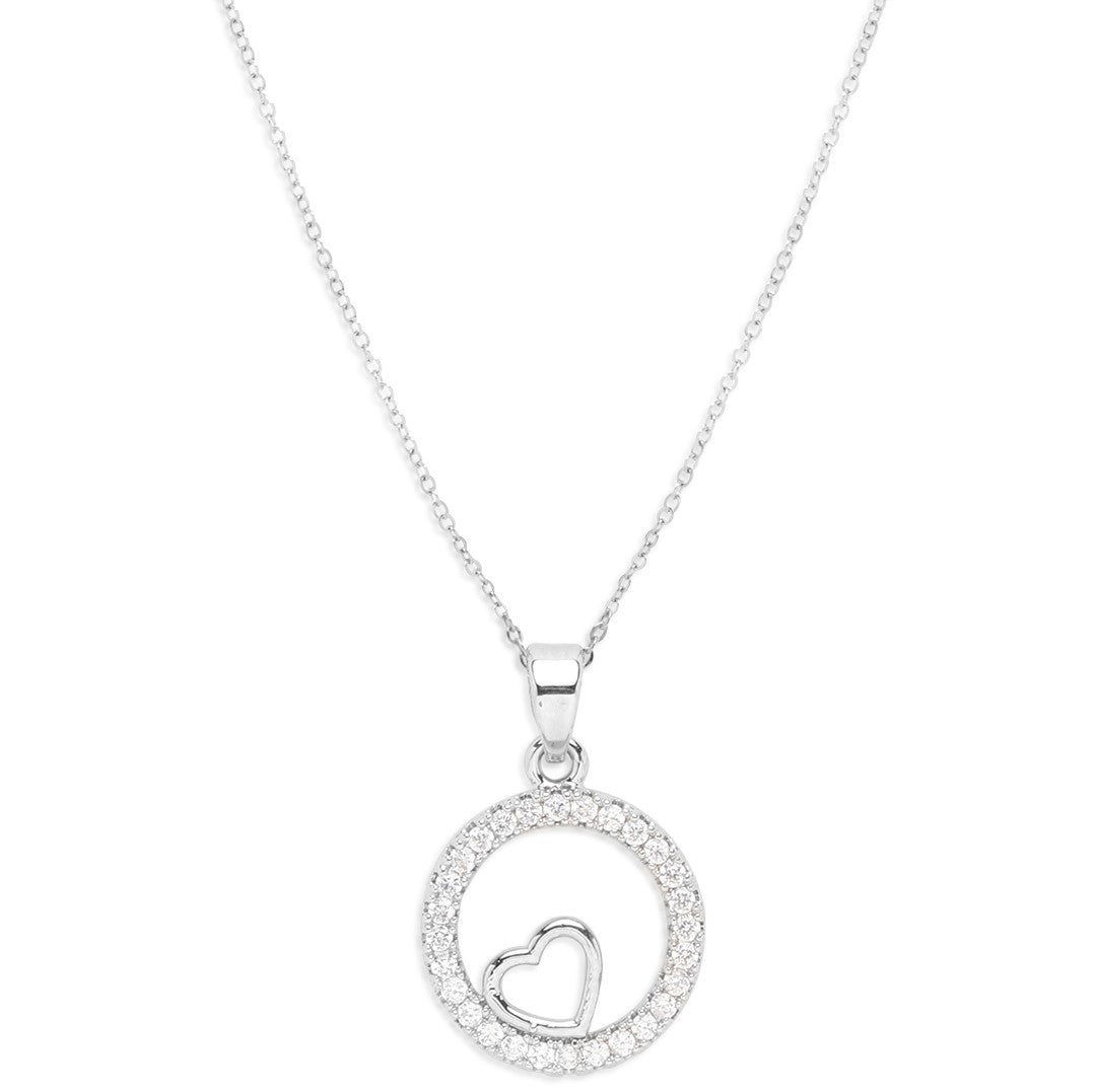 LAIDA Women Silver-Plated & White Stone Studded Clover Circle-Shaped Pendant With Chain