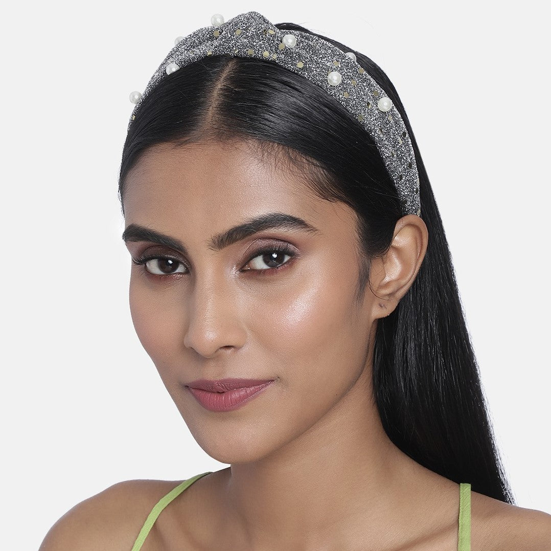 Laida Grey & White Knotted Embellished Hairband