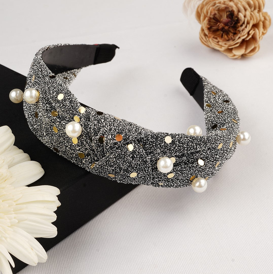 Laida Grey & White Knotted Embellished Hairband