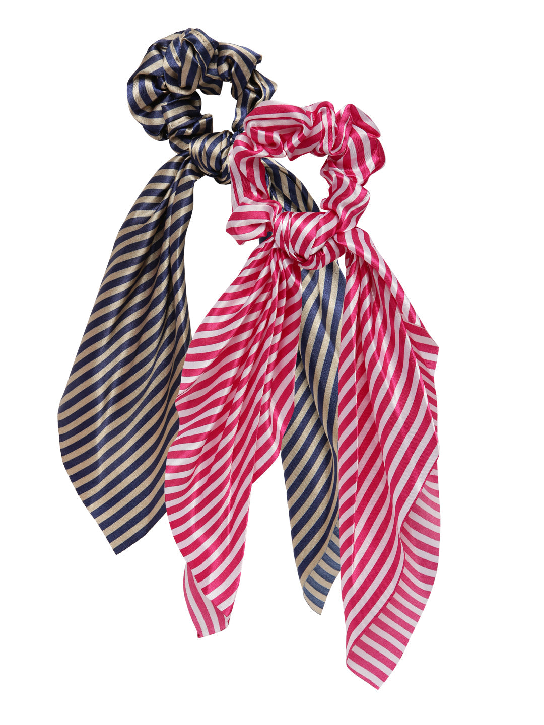 Laida Set of 2 Ponytail Holders with Striped Handkerchief Style Scrunchies