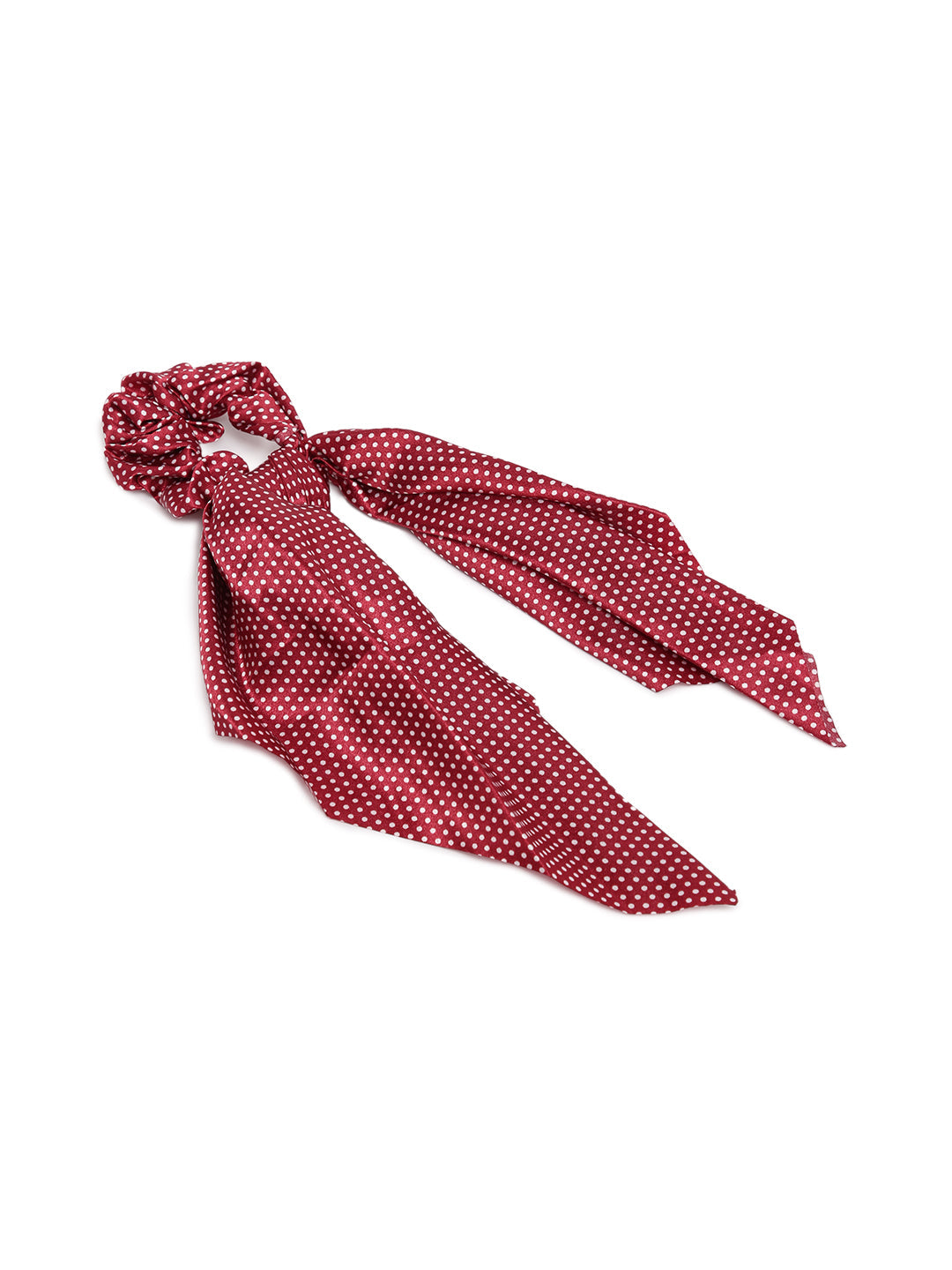 Laida Set of 2 Maroon & Pink Polka Dot Print Scarf-detail Scrunchies