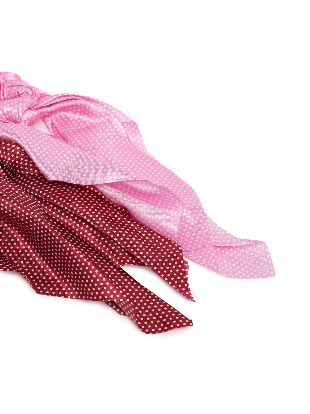 Laida Set of 2 Maroon & Pink Polka Dot Print Scarf-detail Scrunchies
