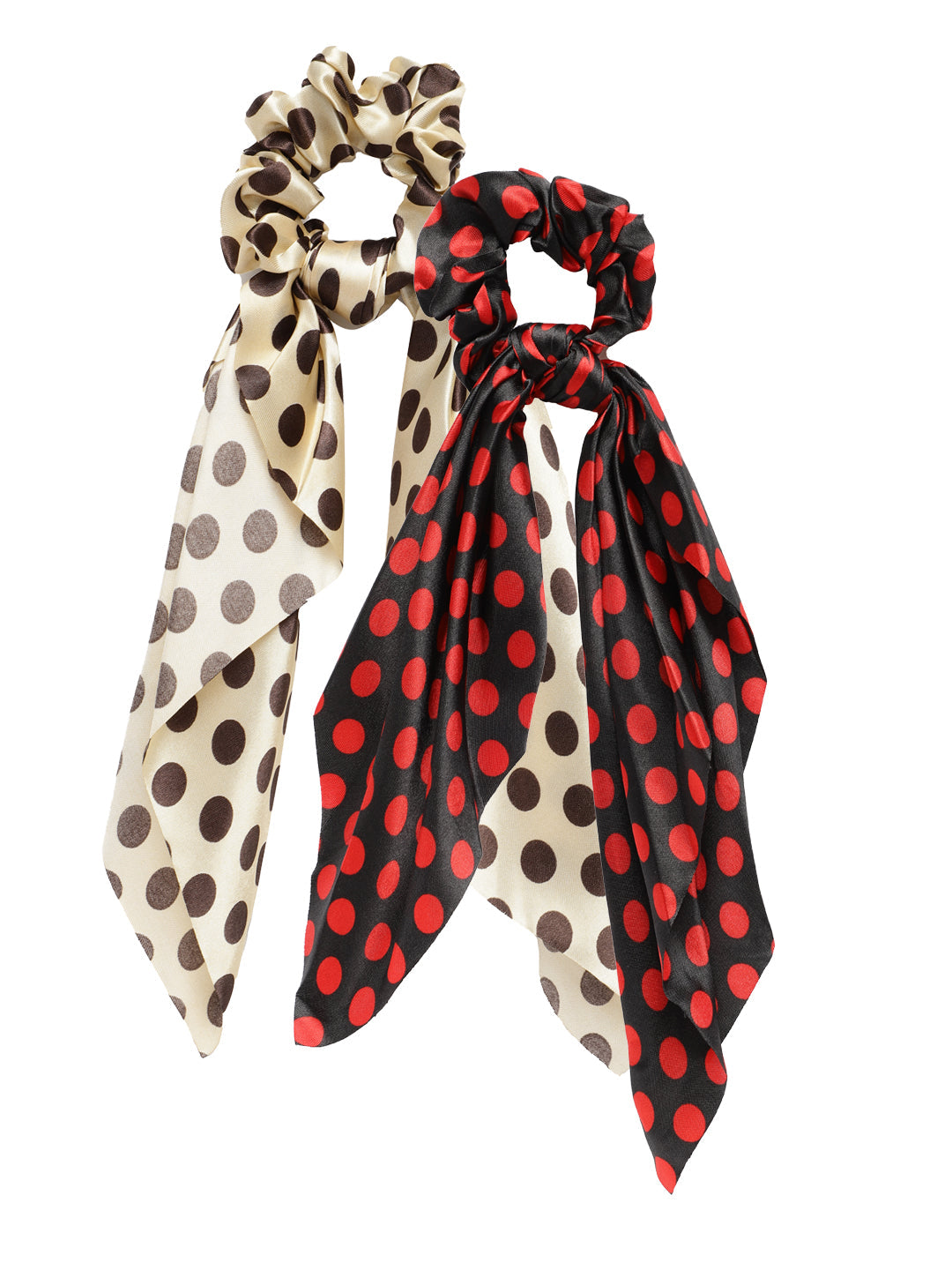 Laida Set of 2 Polka Dots Printed Scrunchies With Knot Detail