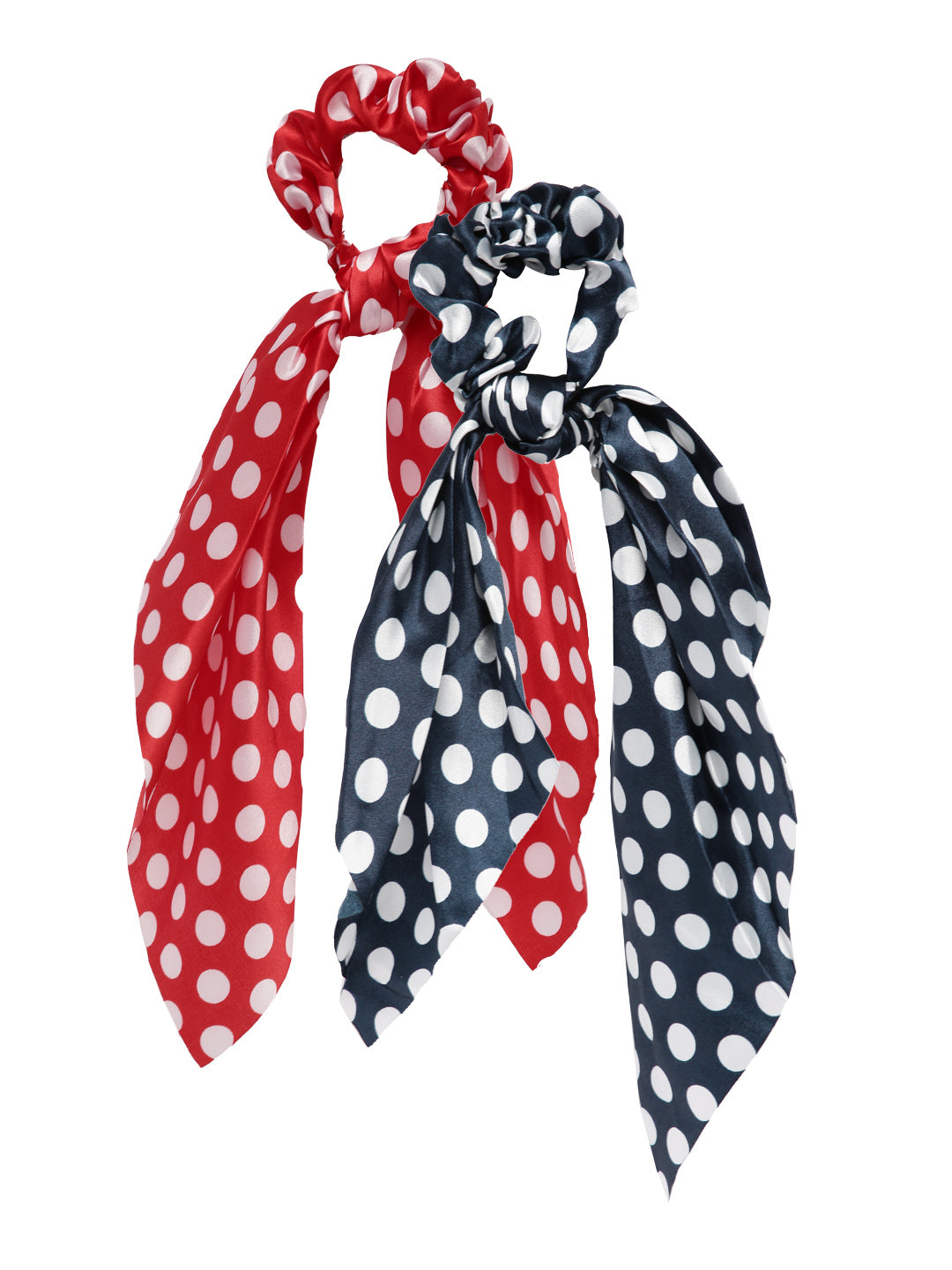Laida Set of 2 Polka Dots Printed Scrunchies With Knot Detail
