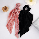 Laida Set of 2 Velvet Handkerchief Style Scrunchies with Knot Detail