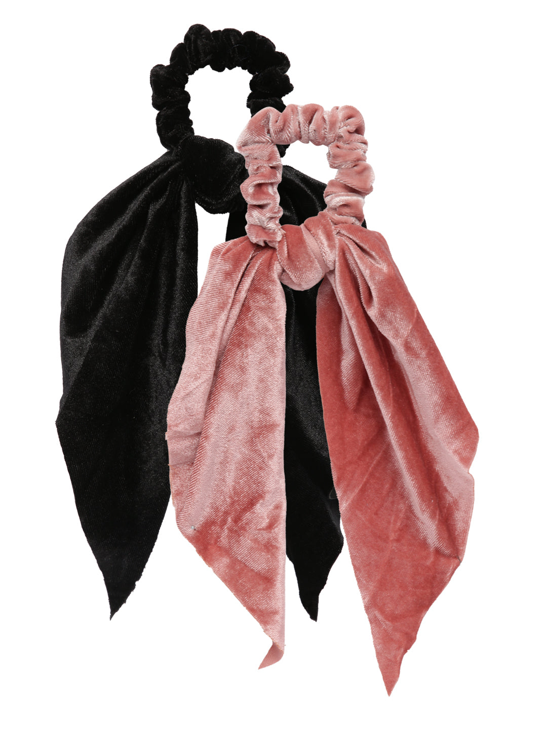 Laida Set of 2 Velvet Handkerchief Style Scrunchies with Knot Detail