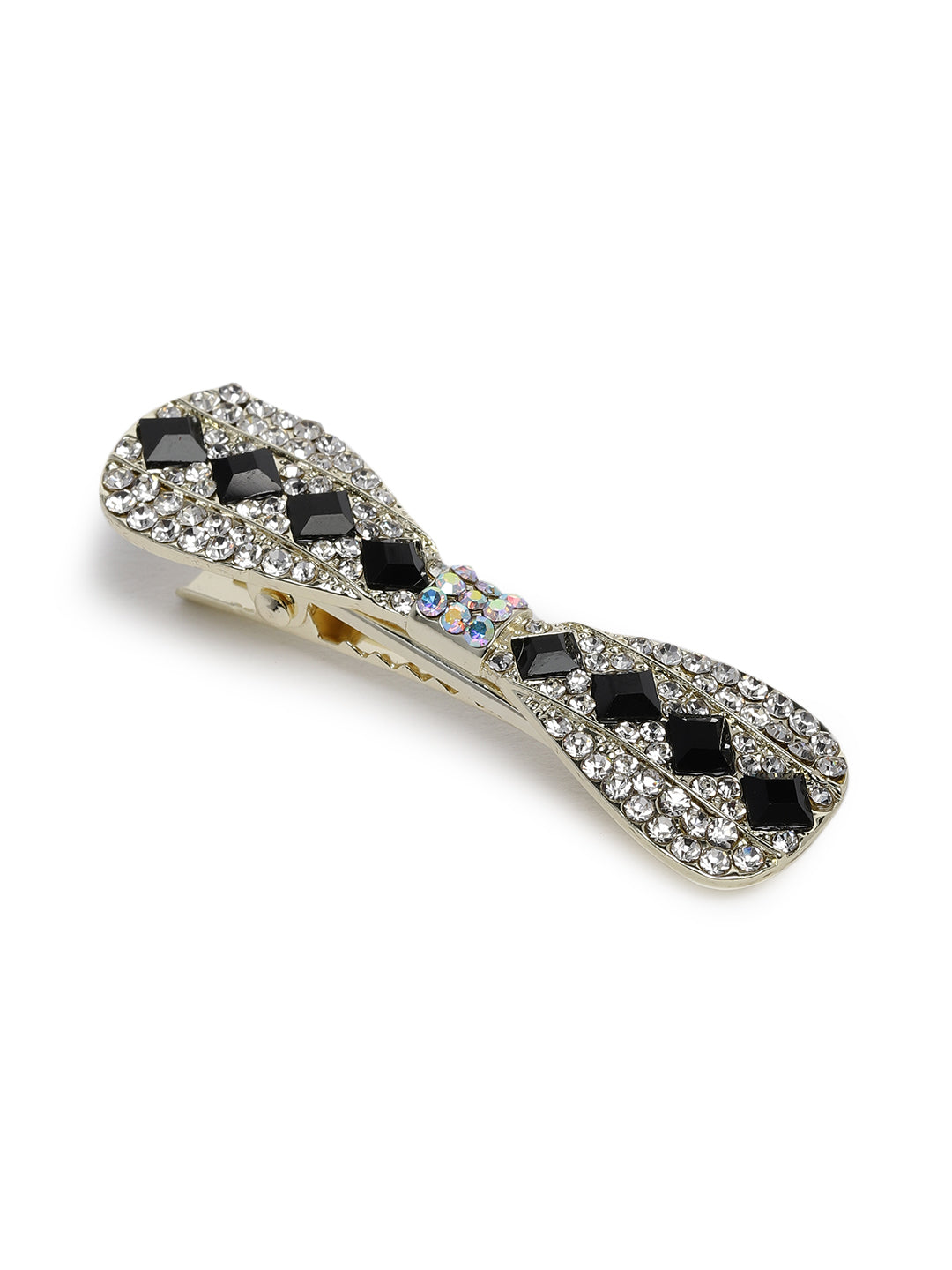 Women Black & Gold-Plated Embellished Alligator Hair Clip