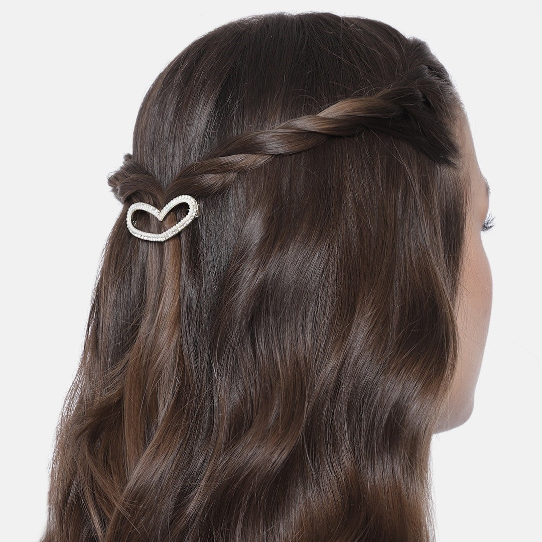 LAIDA Women White & Gold-Toned Embellished Oval Heart Alligator Hair Clip