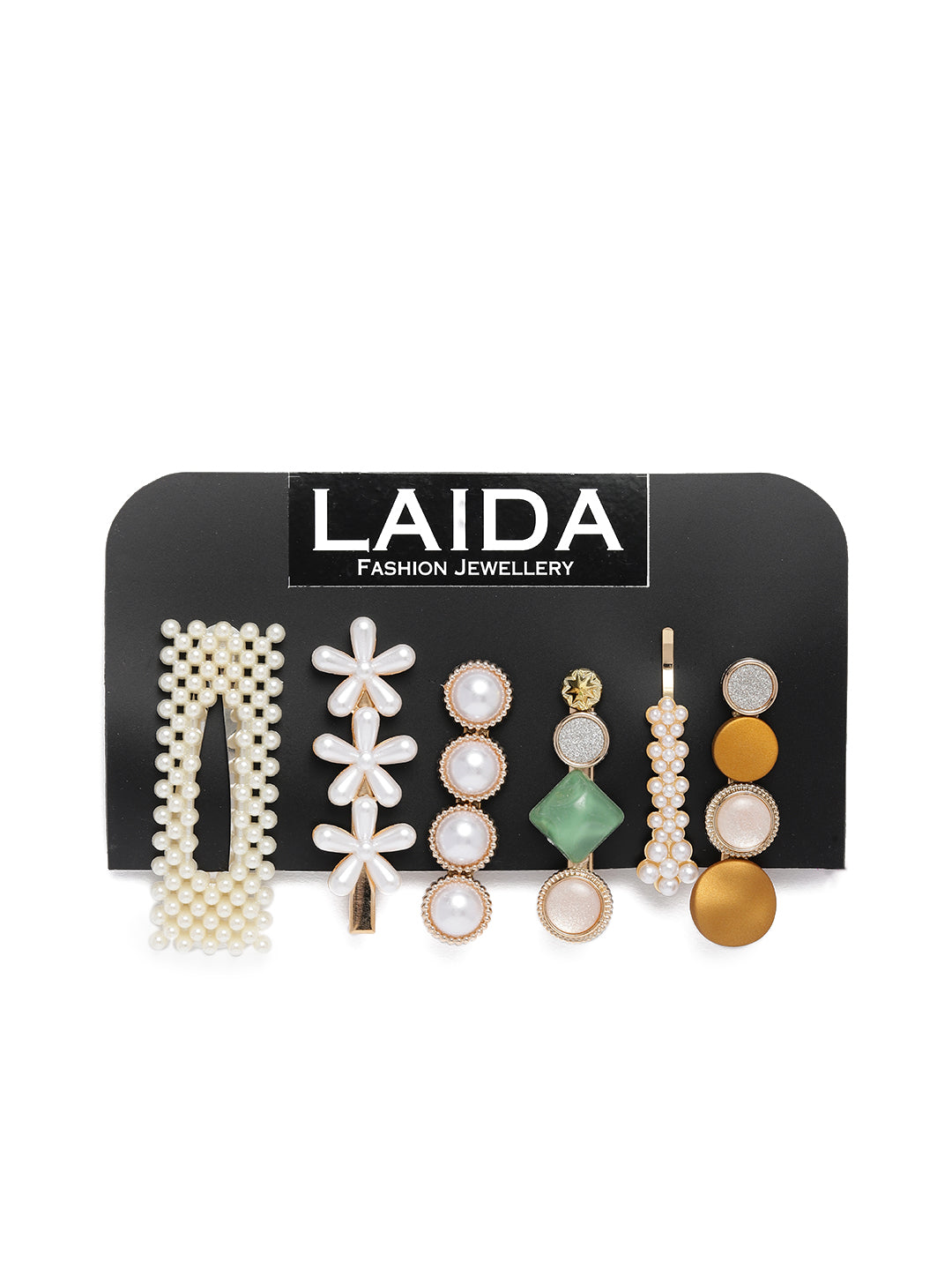 Laida Women Set of 6 Gold-Toned Embellished Alligator Hair Clip