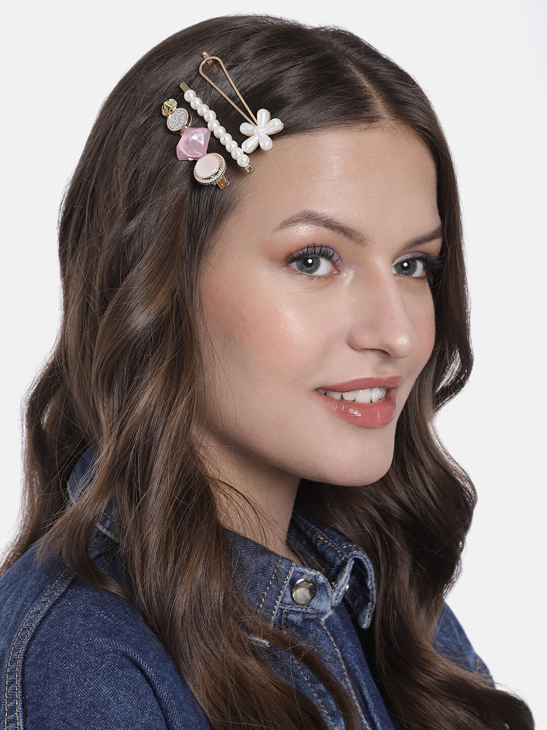 Laida Women Set Of 6 Gold-Plated & White Beaded Alligator Hair Clip