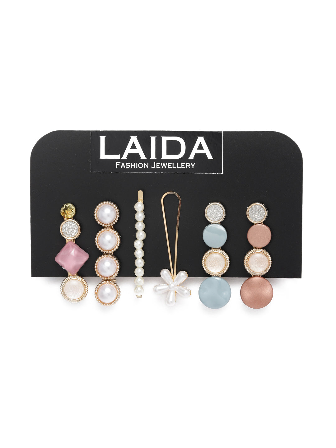 Laida Women Set Of 6 Gold-Plated & White Beaded Alligator Hair Clip