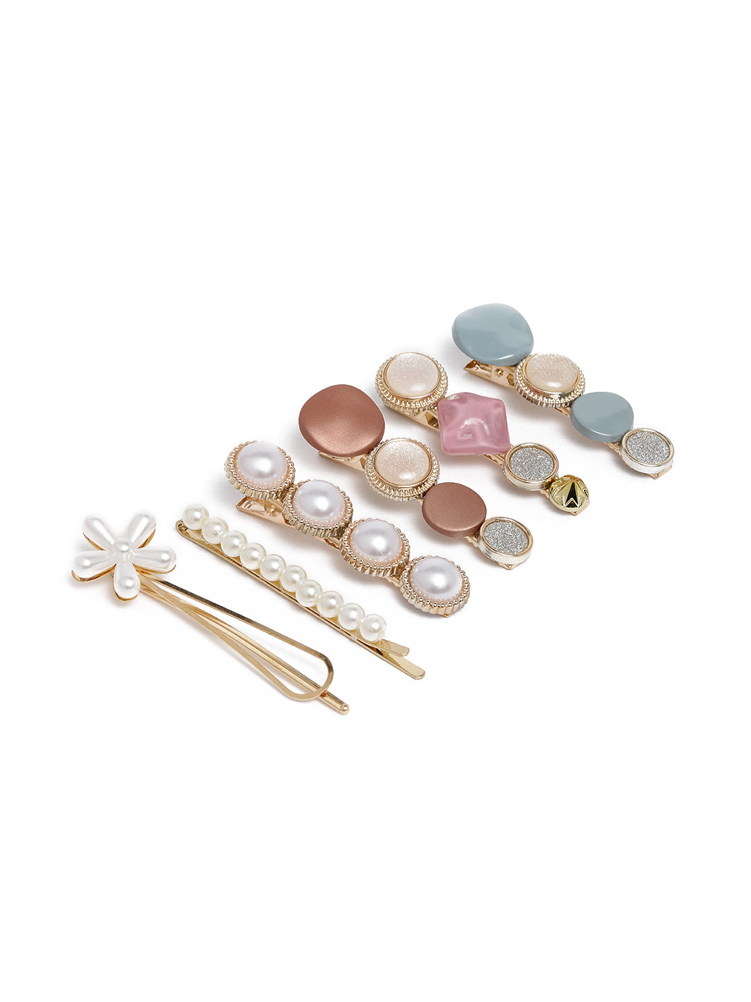 Laida Women Set Of 6 Gold-Plated & White Beaded Alligator Hair Clip