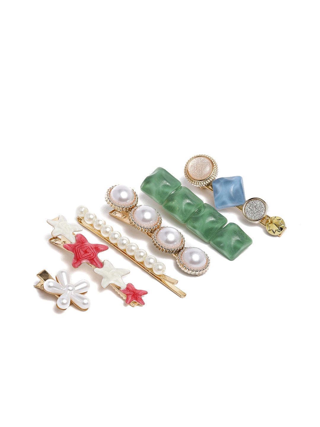 Laida Women Set of 6 Gold-Plated Embellished Alligator Hair Clip