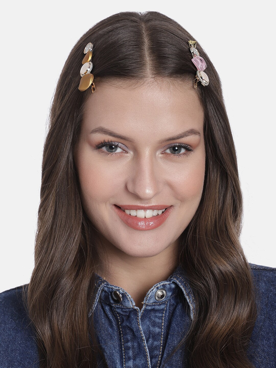 Laida Women Pink & Gold-Toned Set of 6 Embellished Alligator Hair Clip