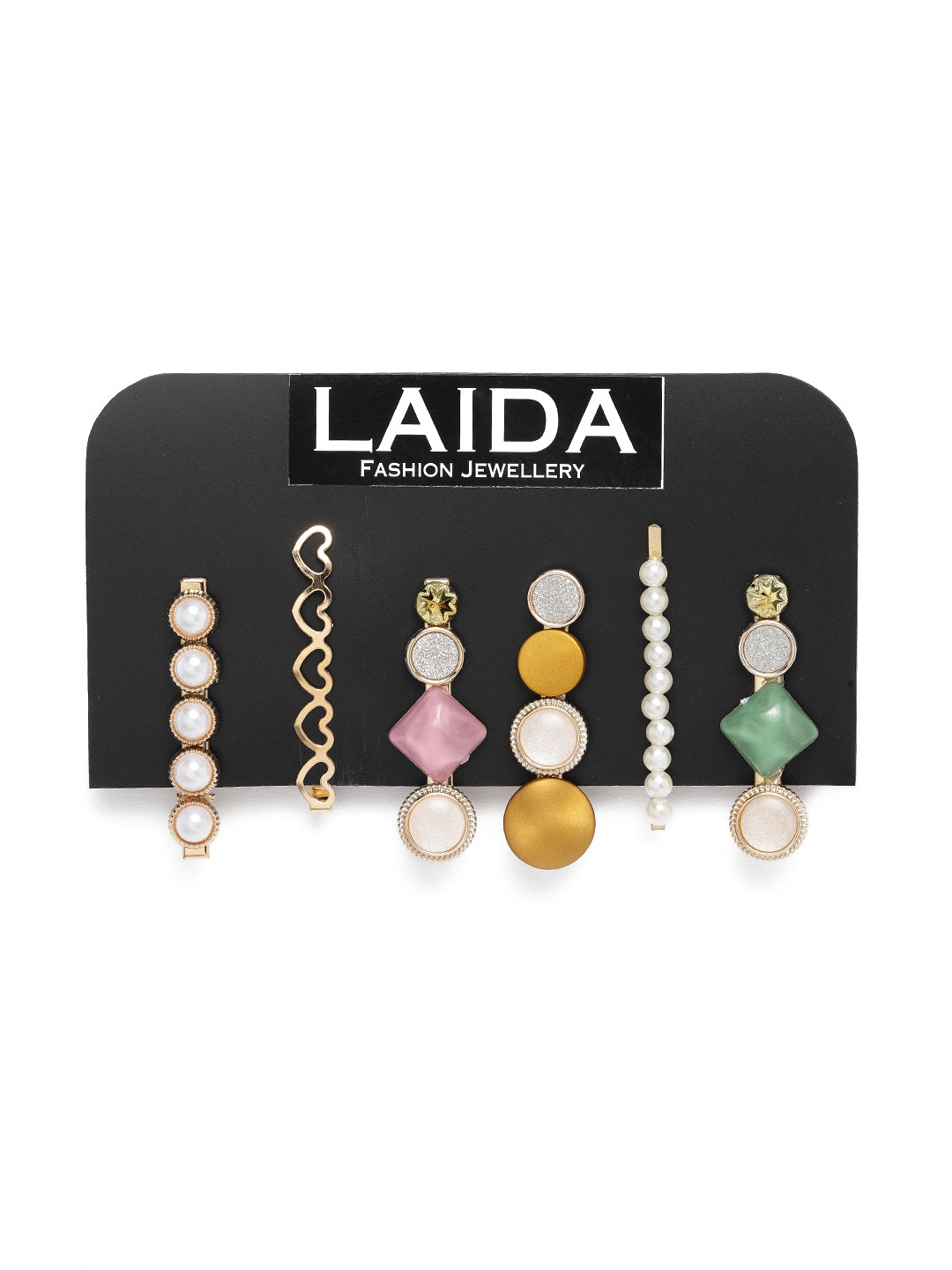 Laida Women Pink & Gold-Toned Set of 6 Embellished Alligator Hair Clip