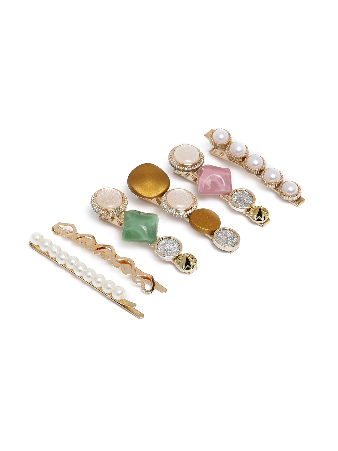 Laida Women Pink & Gold-Toned Set of 6 Embellished Alligator Hair Clip