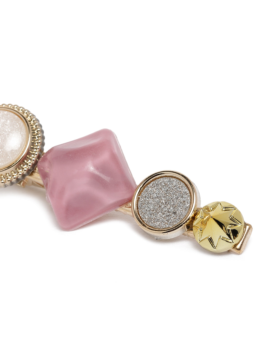 Laida Women Pink & Gold-Toned Set of 6 Embellished Alligator Hair Clip