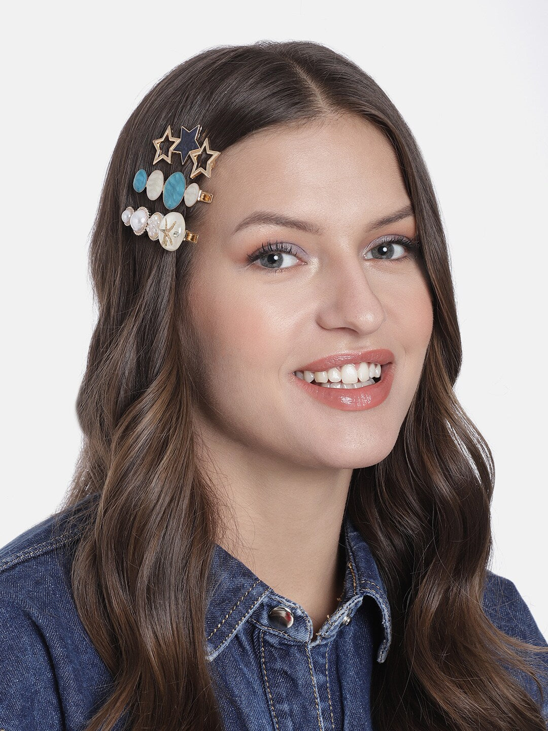 Laida Women Gold-Toned & Pink Set of 6 Embellished Alligator Hair Clip