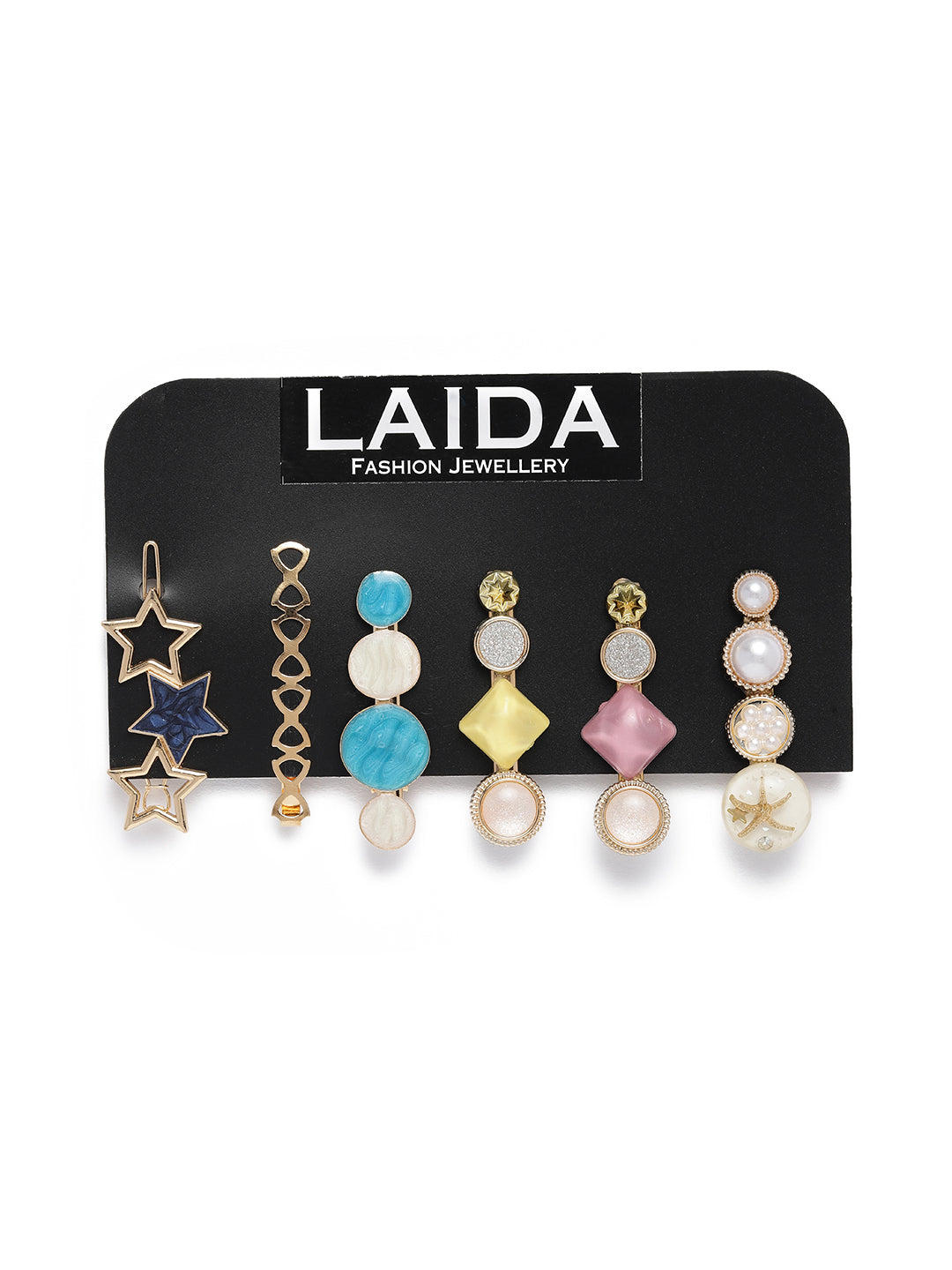 Laida Women Gold-Toned & Pink Set of 6 Embellished Alligator Hair Clip