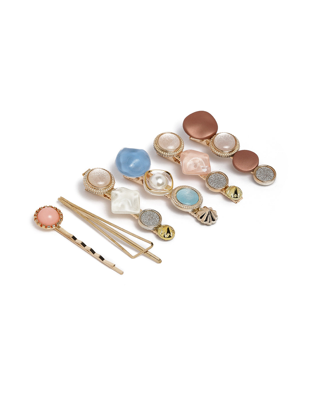 Laida Women Gold-Toned & Pink Set of 6 Embellished Alligator Hair Clip