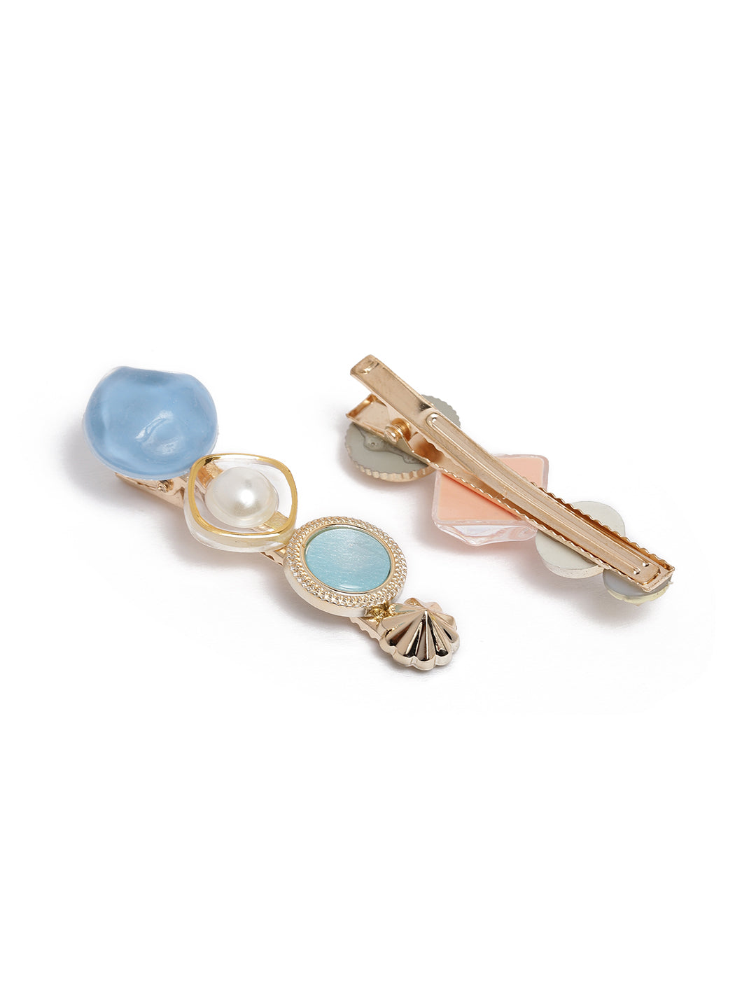 Laida Women Gold-Toned & Pink Set of 6 Embellished Alligator Hair Clip