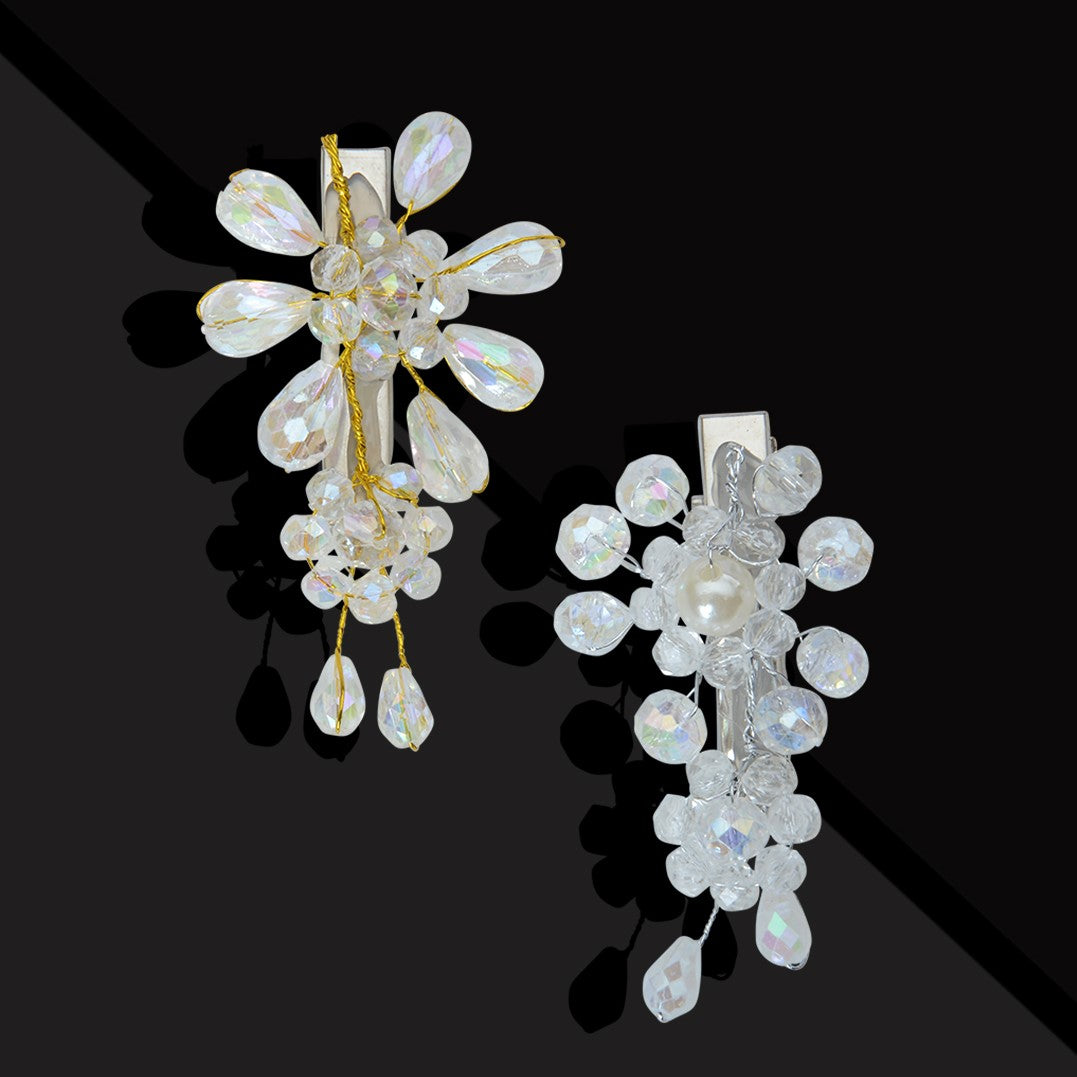 LAIDA Women Set of 2 Gold-Toned & White Beaded Alligator Hair Clip