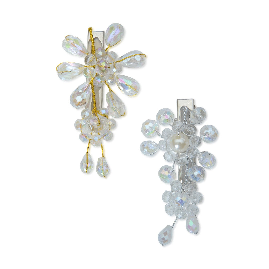 LAIDA Women Set of 2 Gold-Toned & White Beaded Alligator Hair Clip