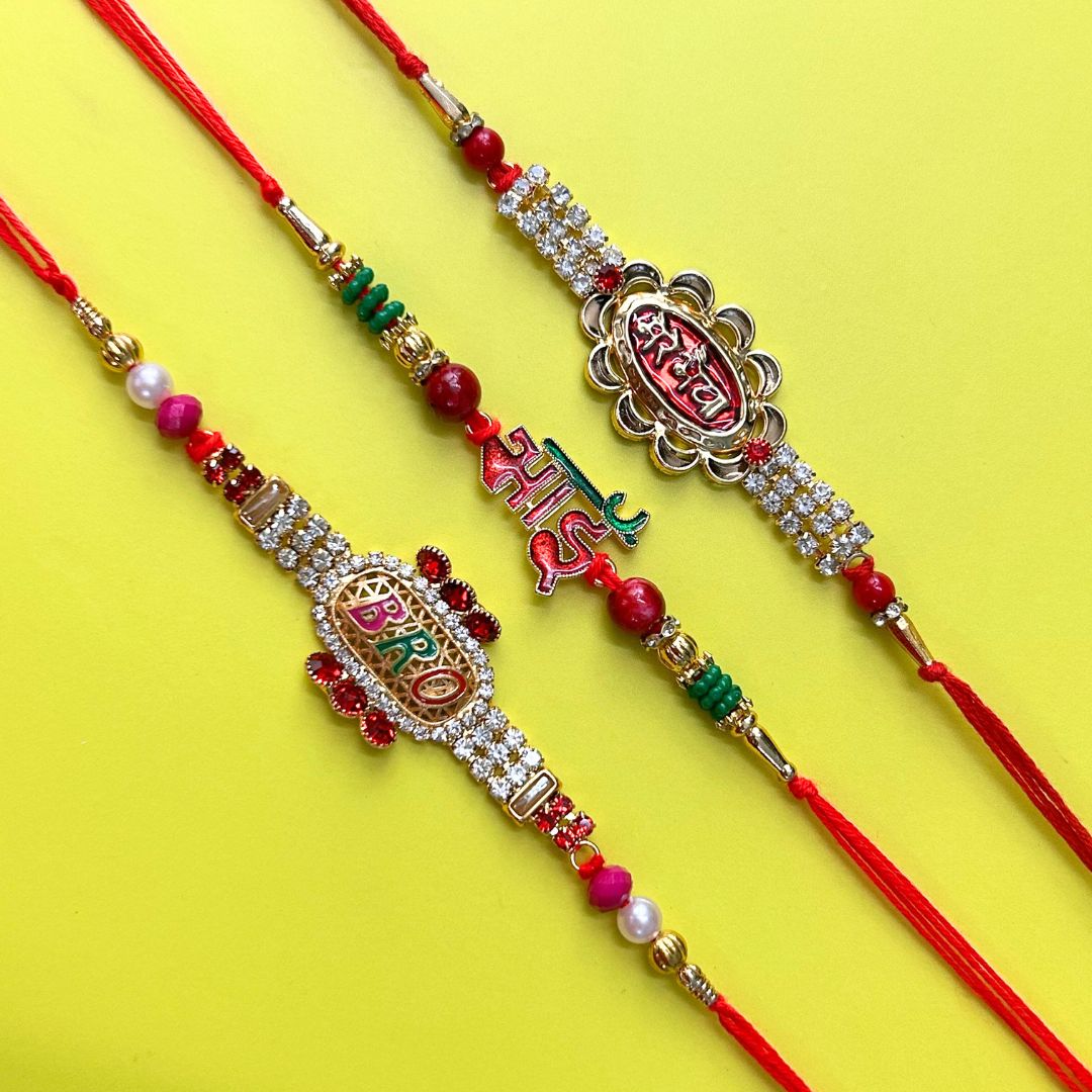 Set of 3 Rakhis - Bro Bhai And Mere Bhaiya Rakhis