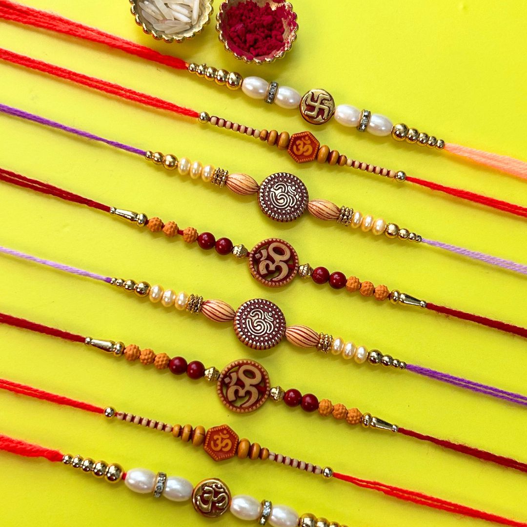 Set of 8 Rakhis - Om And Swastik Rakhis