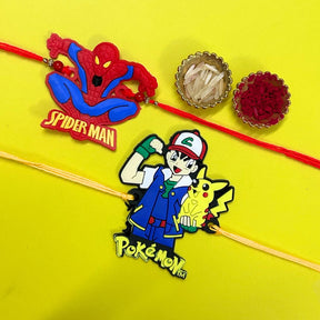 Set of 2 Rakhis - Spiderman And Pokemon Rakhis