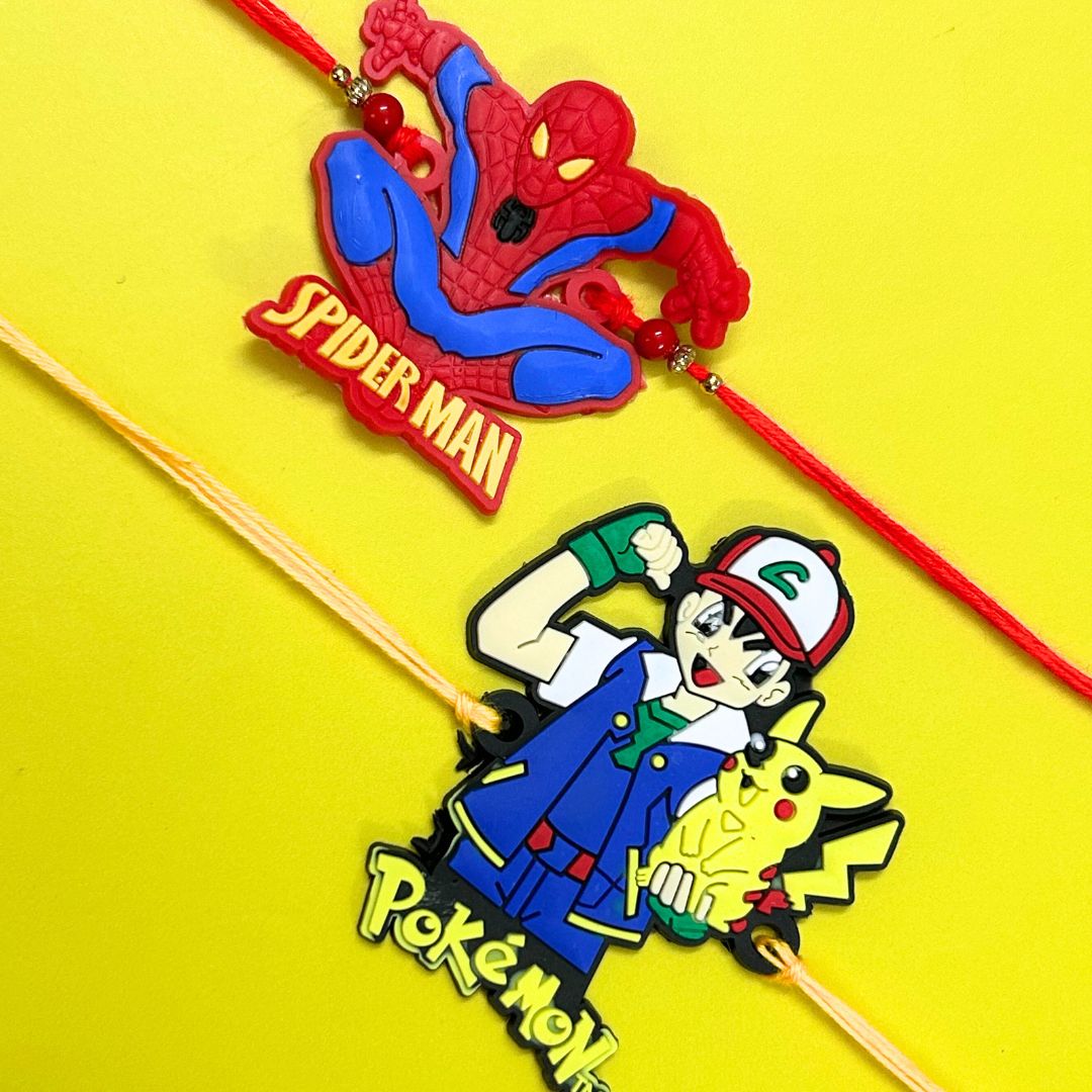 Set of 2 Rakhis - Spiderman And Pokemon Rakhis