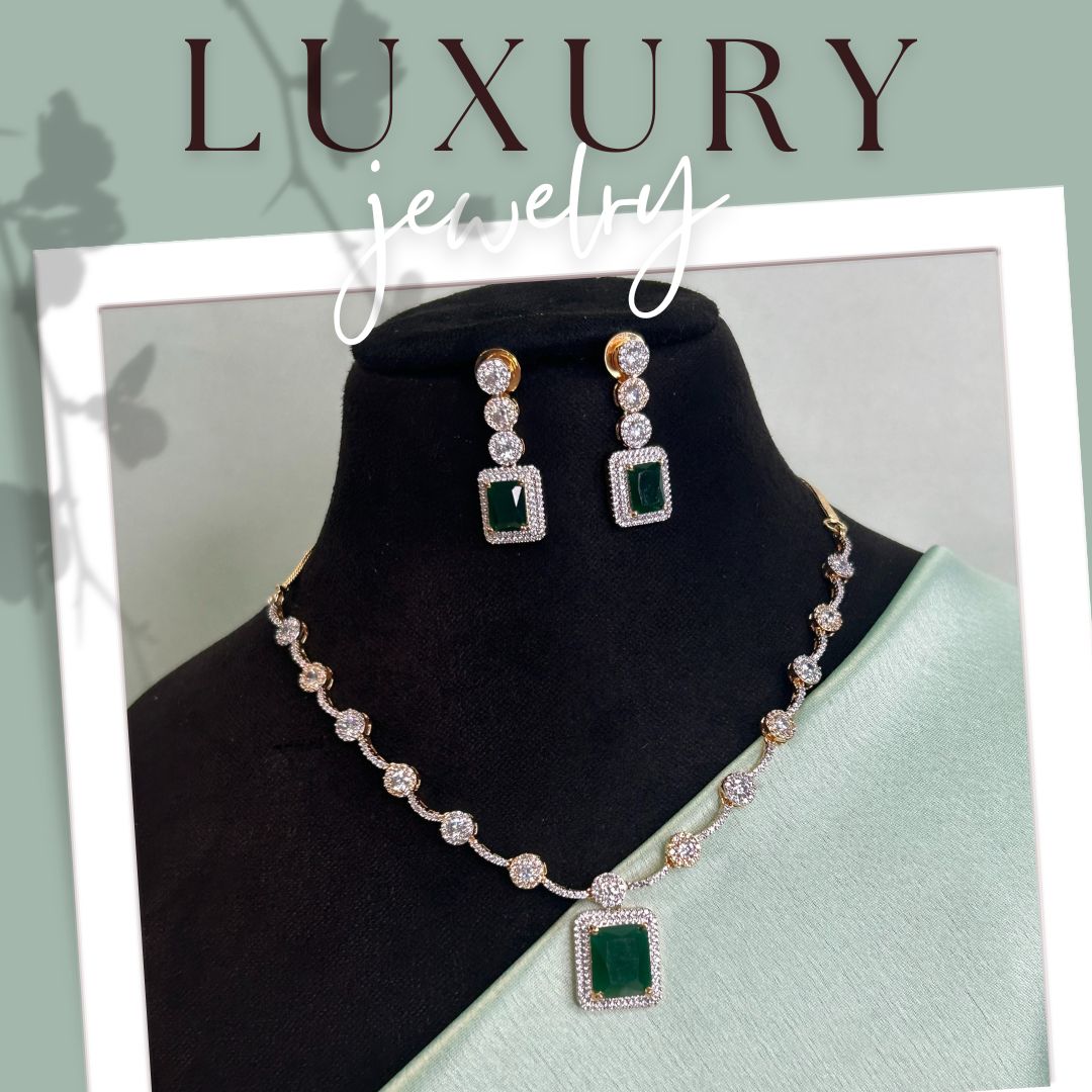 Linda Emerald Green American Diamond Necklace Set