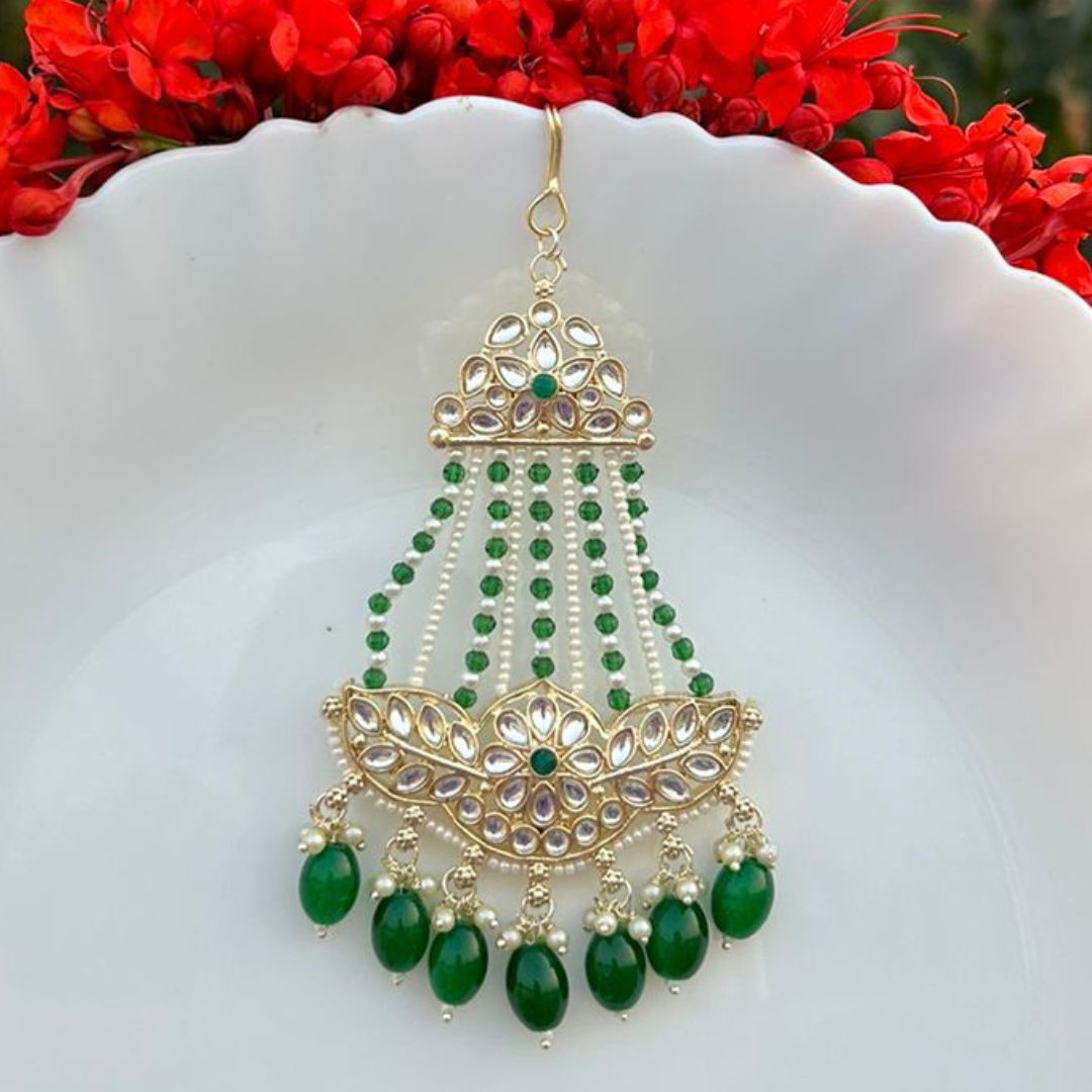 LAIDA Gold-Plated Artificial Stones-Studded Jhumar Passa Head Jewellery