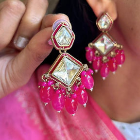 Sakhi Fuchsia Pink Kundan Coral Earrings