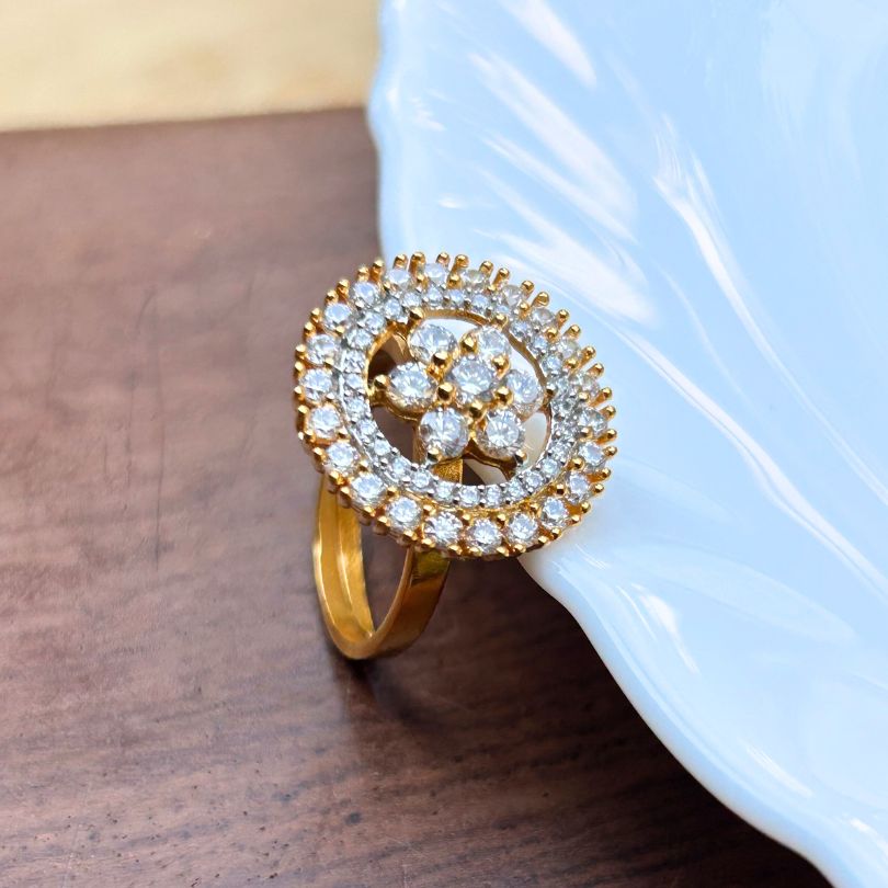 Floral American Diamond Adjustable Finger Ring