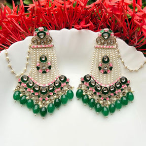 Jodha Green And White Jhoomar Earrings