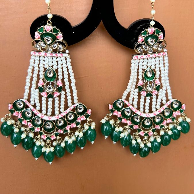 Jodha Green And White Jhoomar Earrings