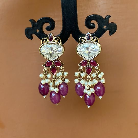 Govindi Wine Kundan Designer Earrings