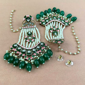 Jodha Green And White Jhoomar Earrings