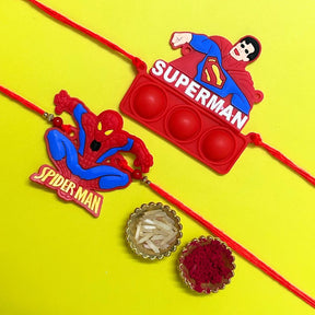 Set of 2 Rakhis - Spiderman And Superman Rakhis