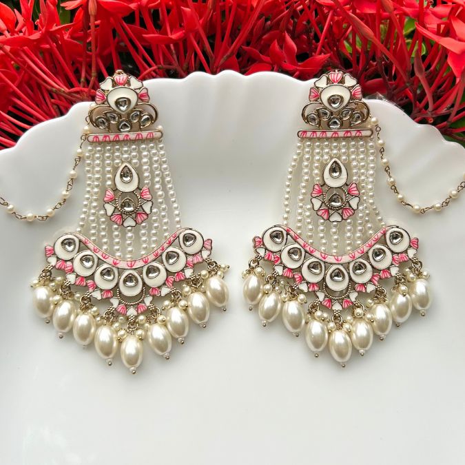 Jodha White Jhoomar Earrings