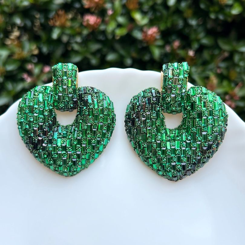 Bling Blogger Love Green Heart Earrings