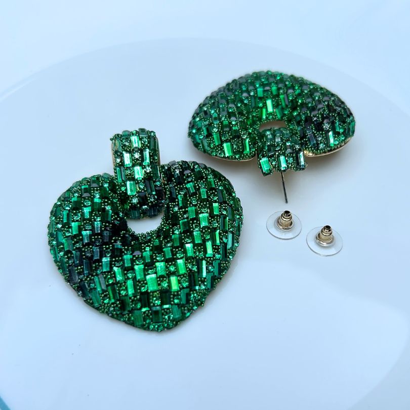 Bling Blogger Love Green Heart Earrings