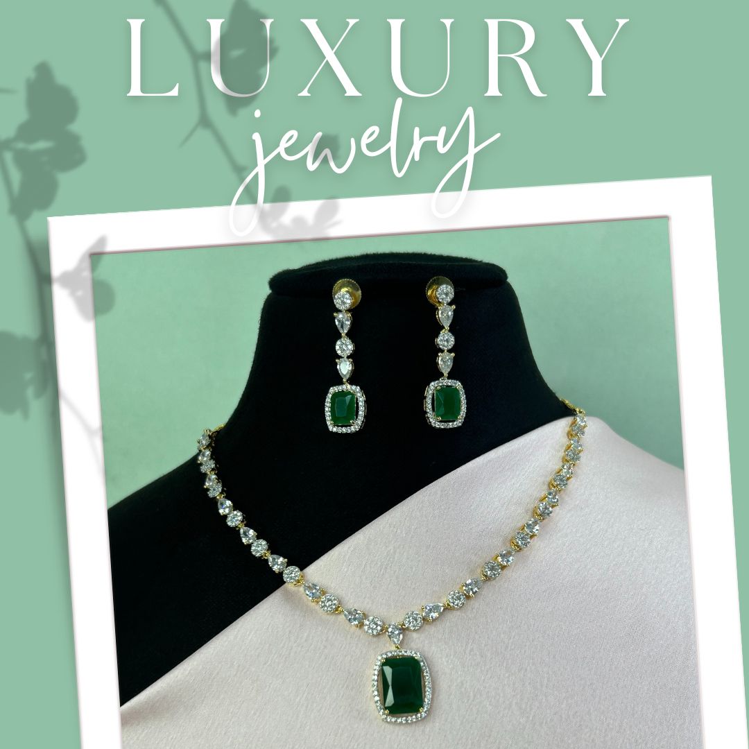 Evelyn Green Pendant Drop Necklace Set