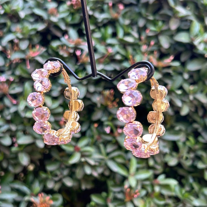 Bling Blogger Crystal Hoop Earrings - Baby Pink