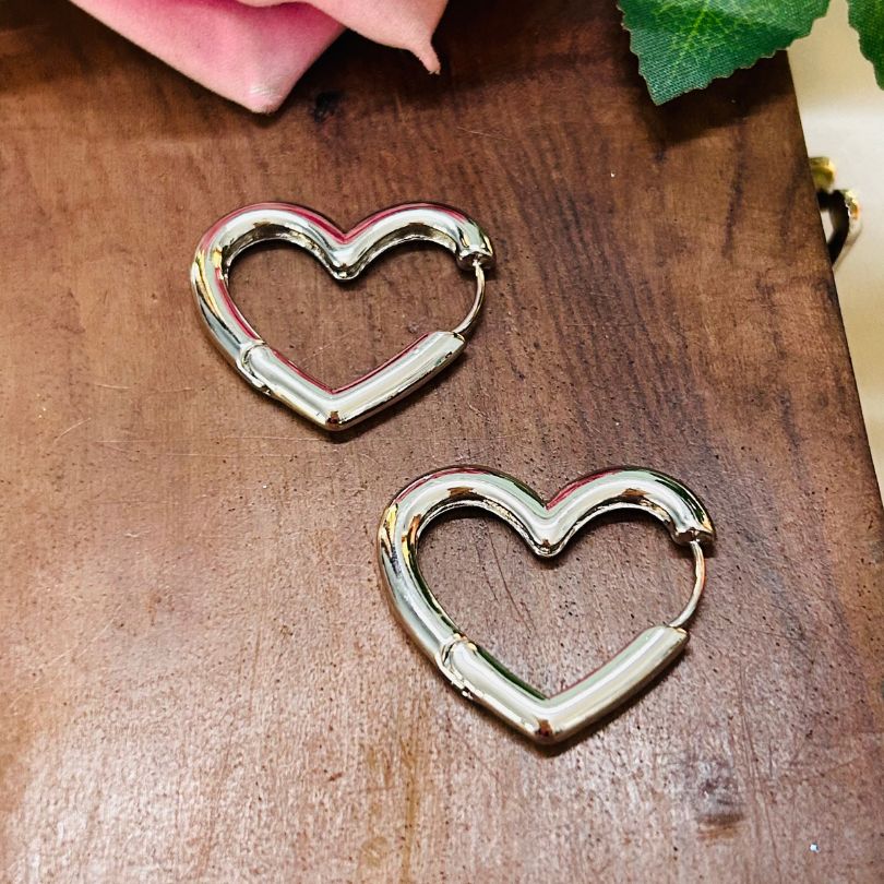 Heart Silver Hoop Earrings