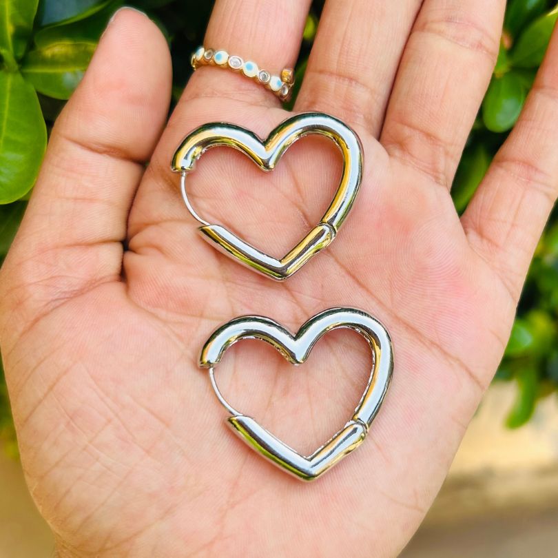 Heart Silver Hoop Earrings